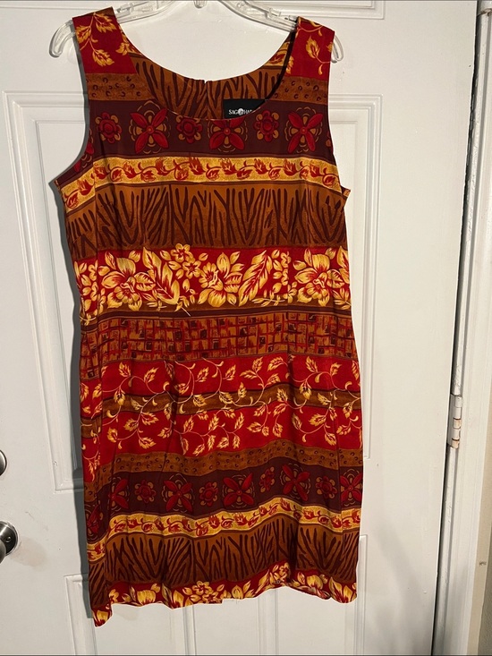 Sag Harbor Dresses & Skirts - Sag Harbor Red, Brown and Yellow Floral-Striped Sleeveless Mini Dress
